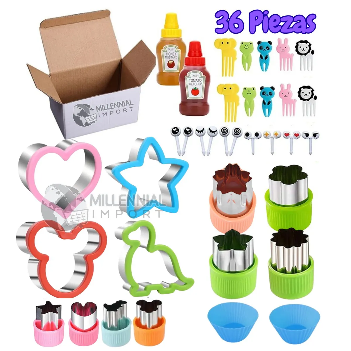 GENERICO - Cortadores Moldes Mini tenedores para Loncheras Saludables 36 piezas