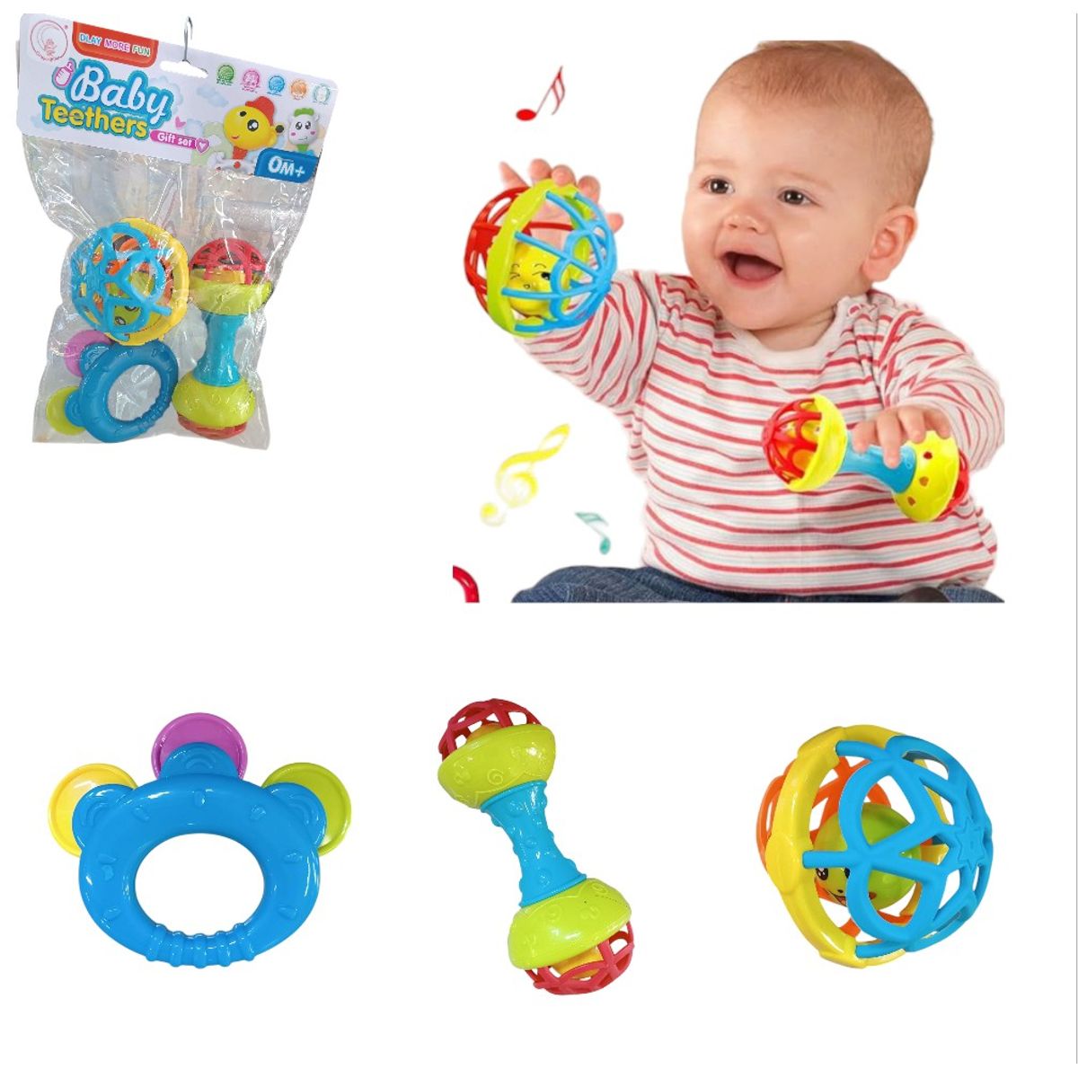 GENERICO - Pack Sonaja Maraca Silicona  3 Piezas Para Bebé