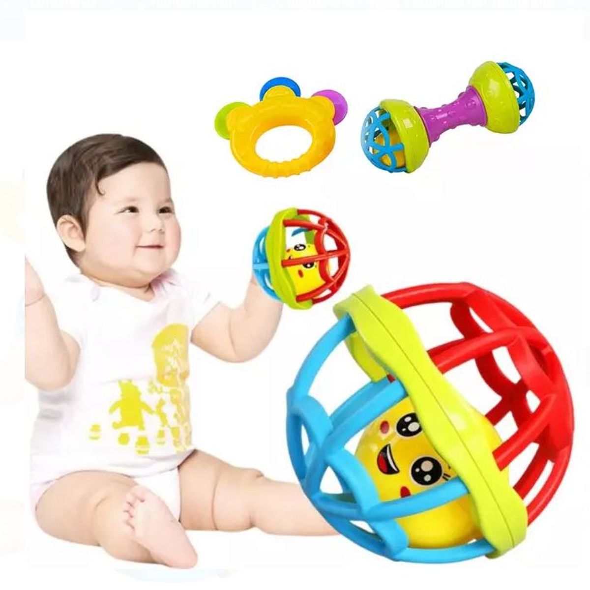 GENERICO - Pack Sonaja Maraca Silicona  3 Piezas Para Bebé