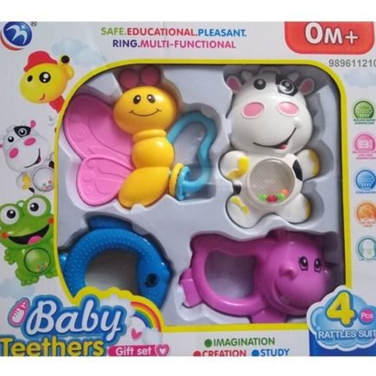 GENERICO - Set Sonaja con Mordedor Animalitos 4 Piezas Para Bebés