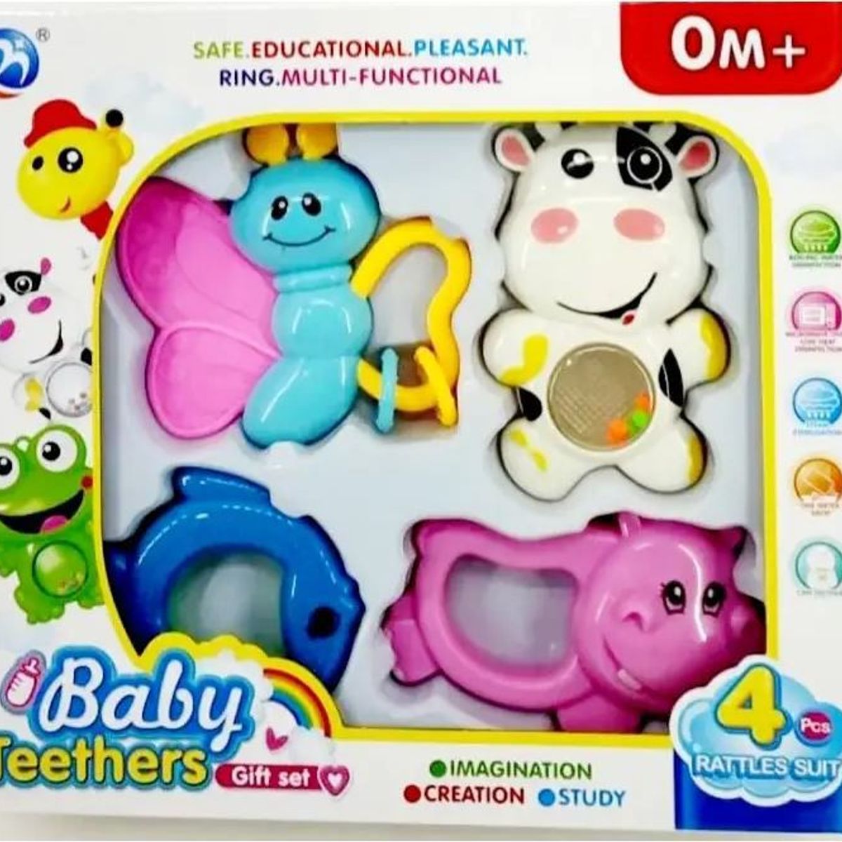 GENERICO - Set Sonaja con Mordedor Animalitos 4 Piezas Para Bebés