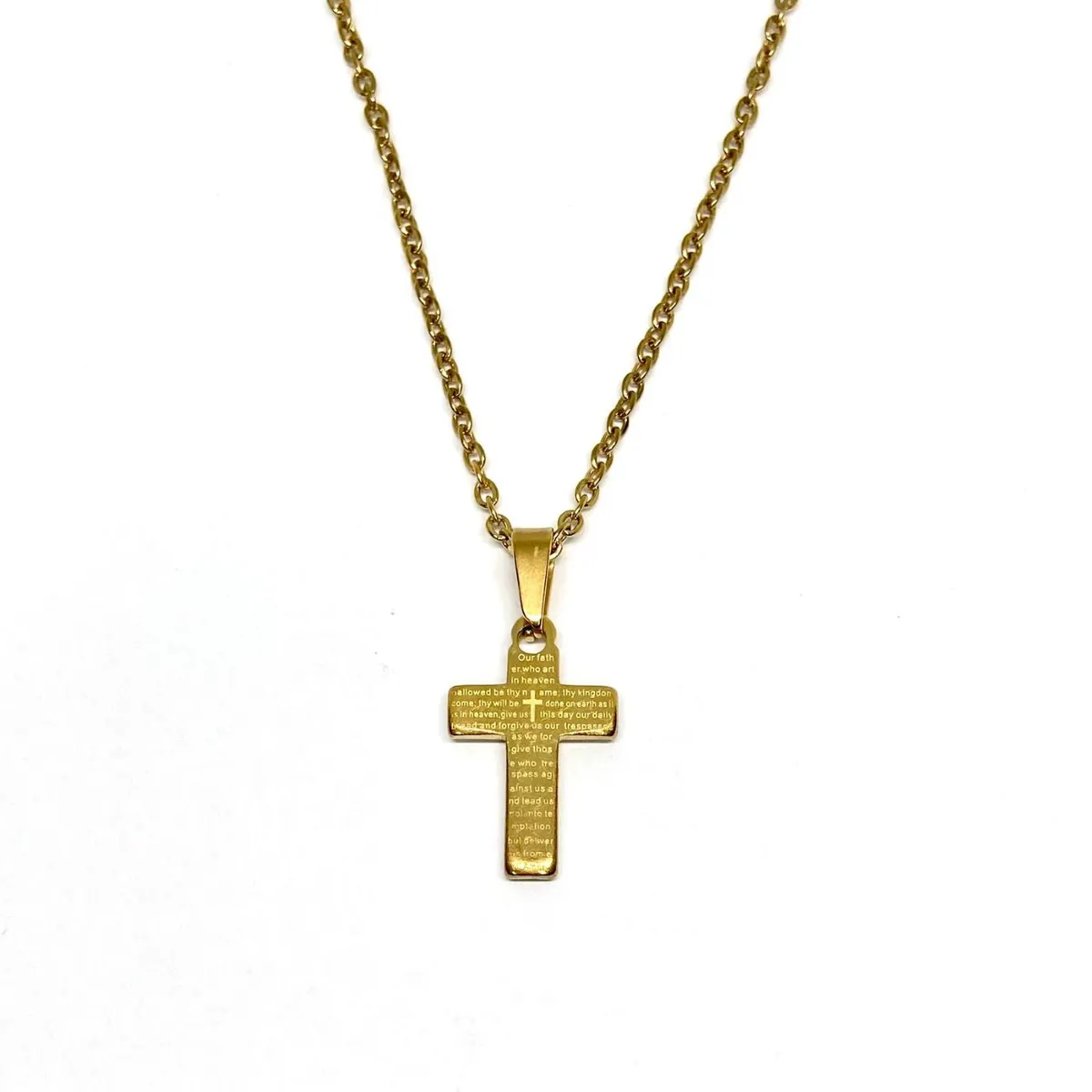 SANTORAL - Dije Cruz Padre Nuestro y Cadena en Acero