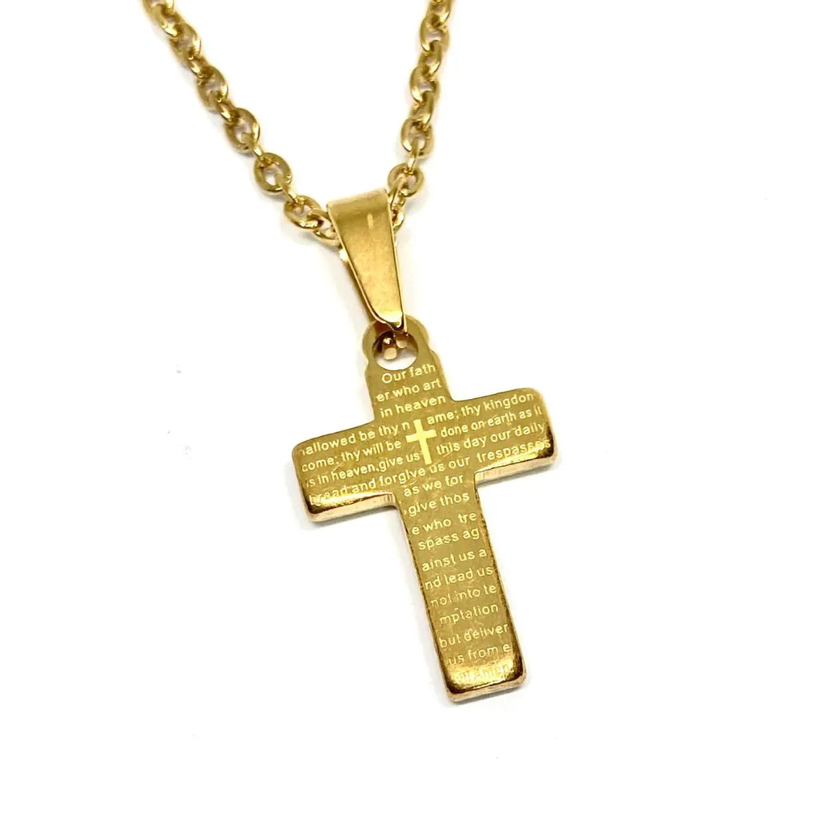 SANTORAL - Dije Cruz Padre Nuestro y Cadena en Acero