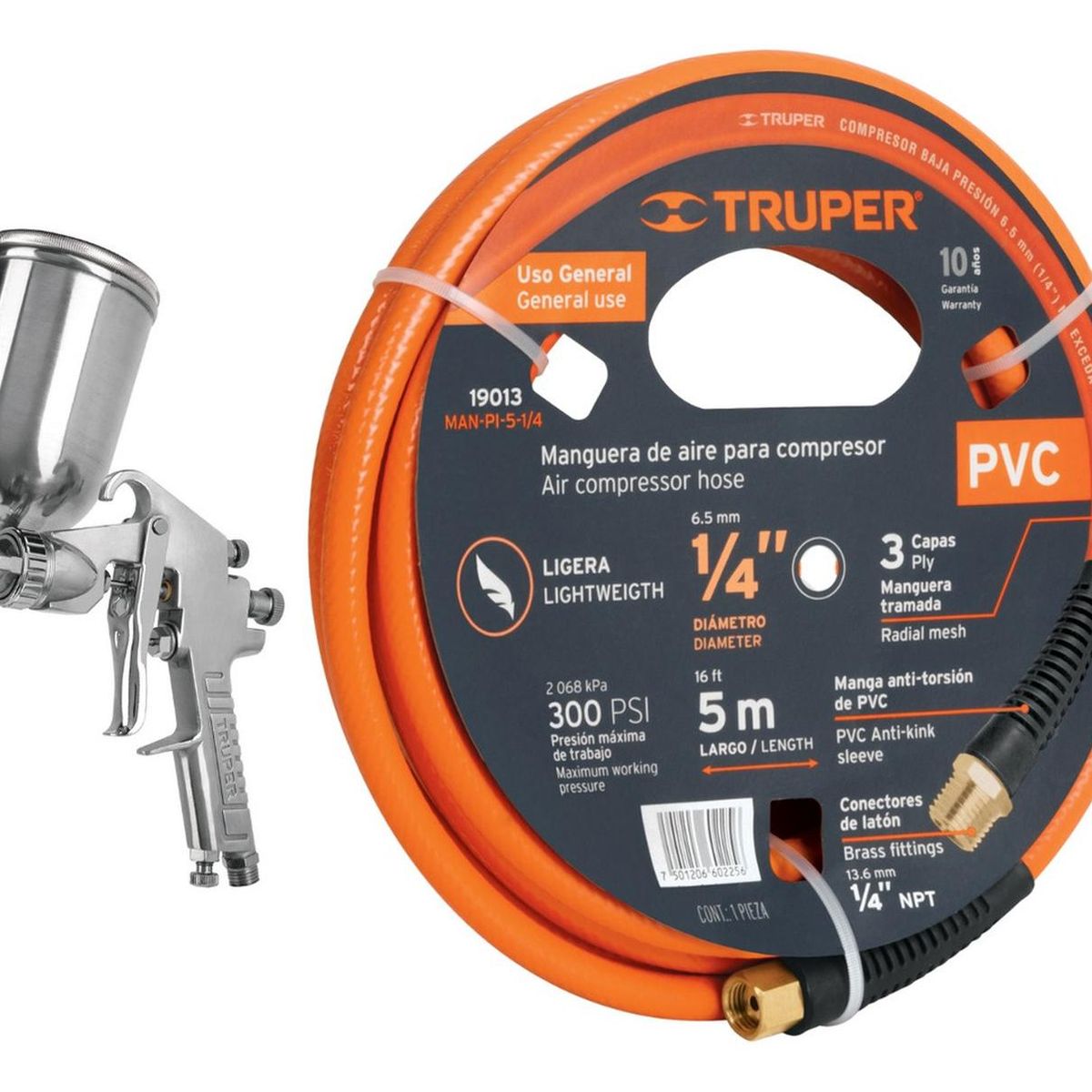 TRUPER - Pistola para pintar de gravedad boquilla 1mm y manguera de 5m Truper