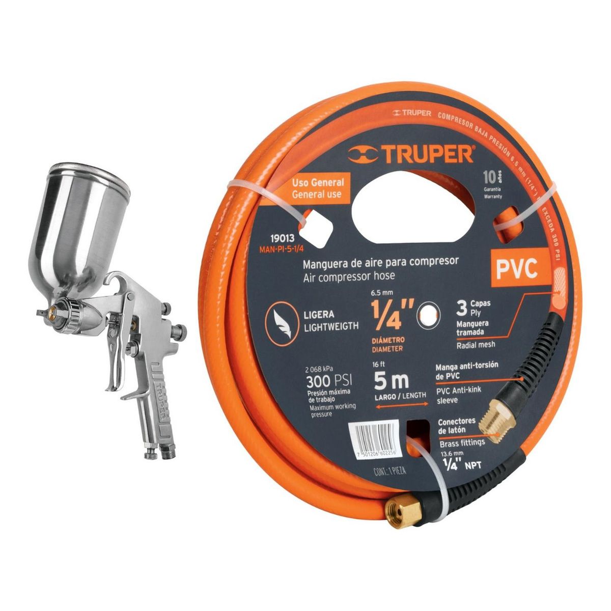 TRUPER - Pistola para pintar de gravedad boquilla 1mm y manguera de 5m Truper