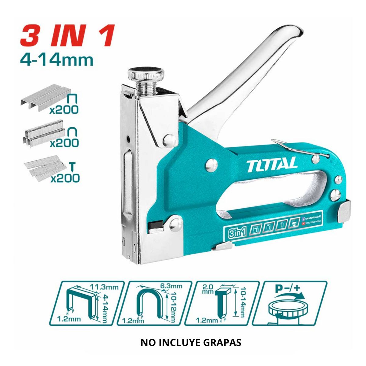 TOTAL TOOLS - Engrapadora Clavadora 3 en 1 Metalica Total