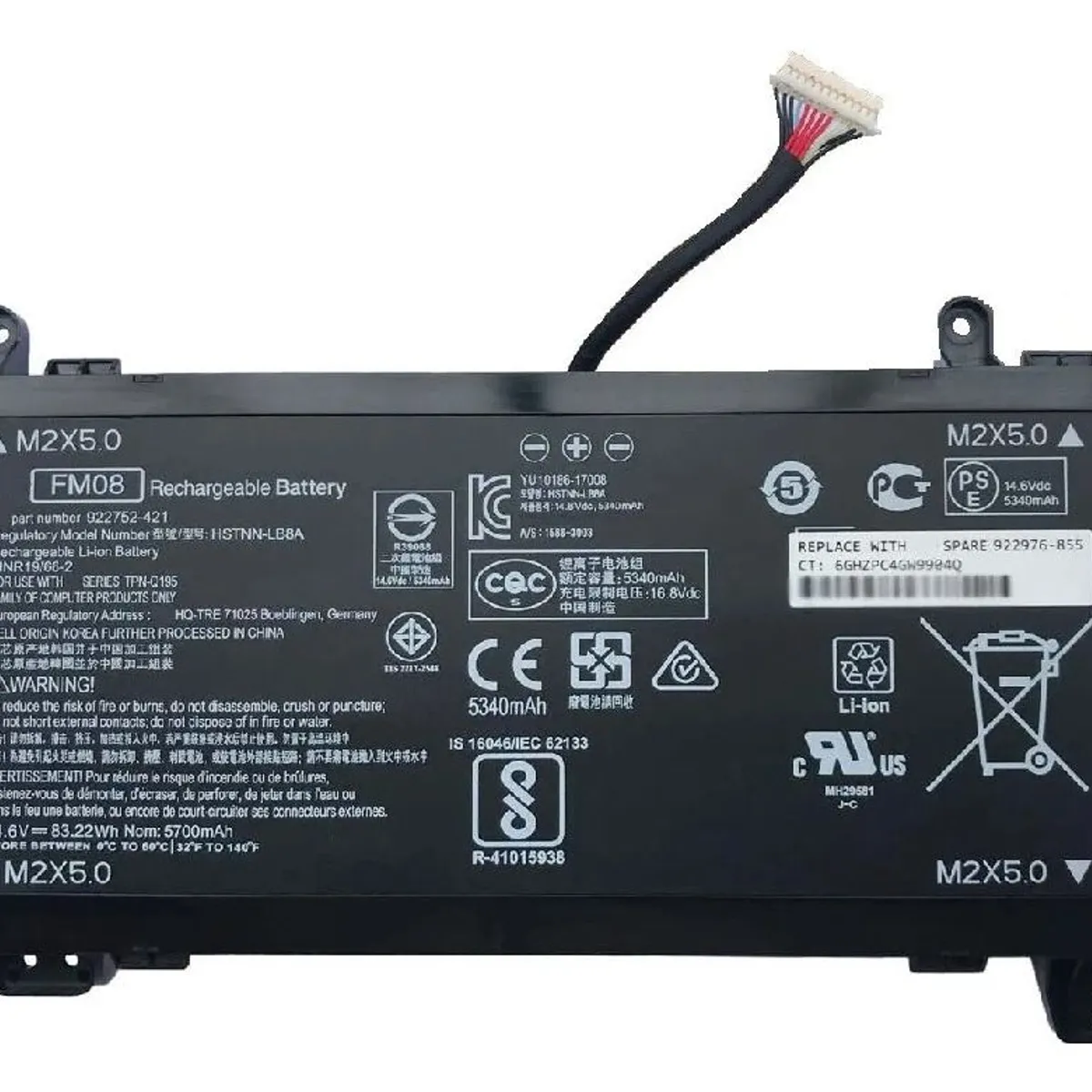 GENERICO - BATERIA PARA LAPTOP HP FM08 86Wh 14.4V 8 CELDAS 12 CABLES OMEN 17-AN