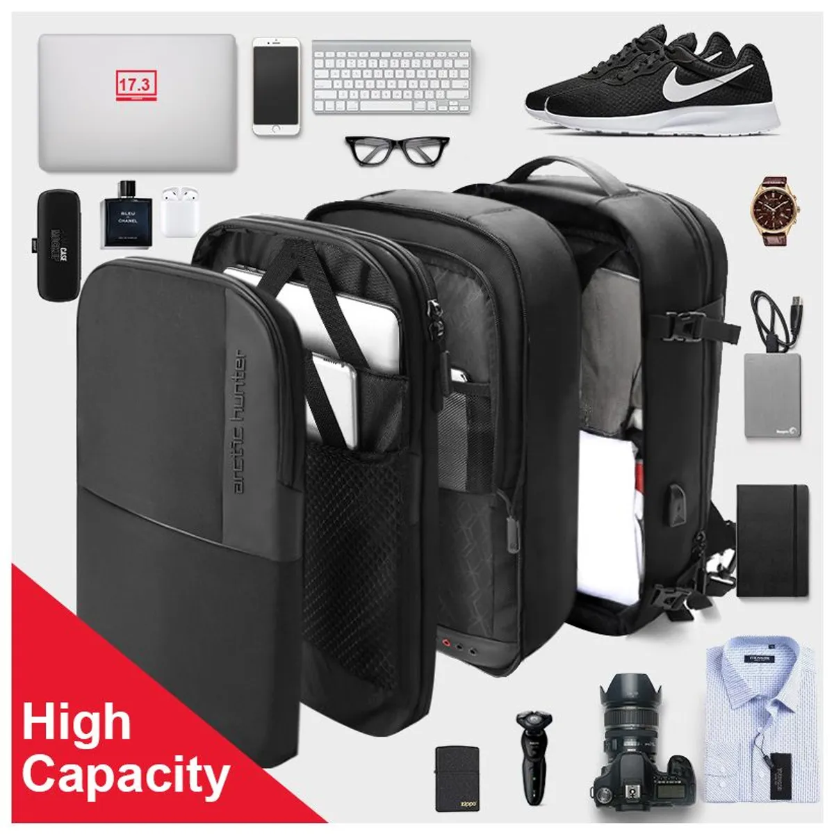 ARCTIC HUNTER - Mochila Hombre Arctic Hunter 0382 Viaje Laptop Negro