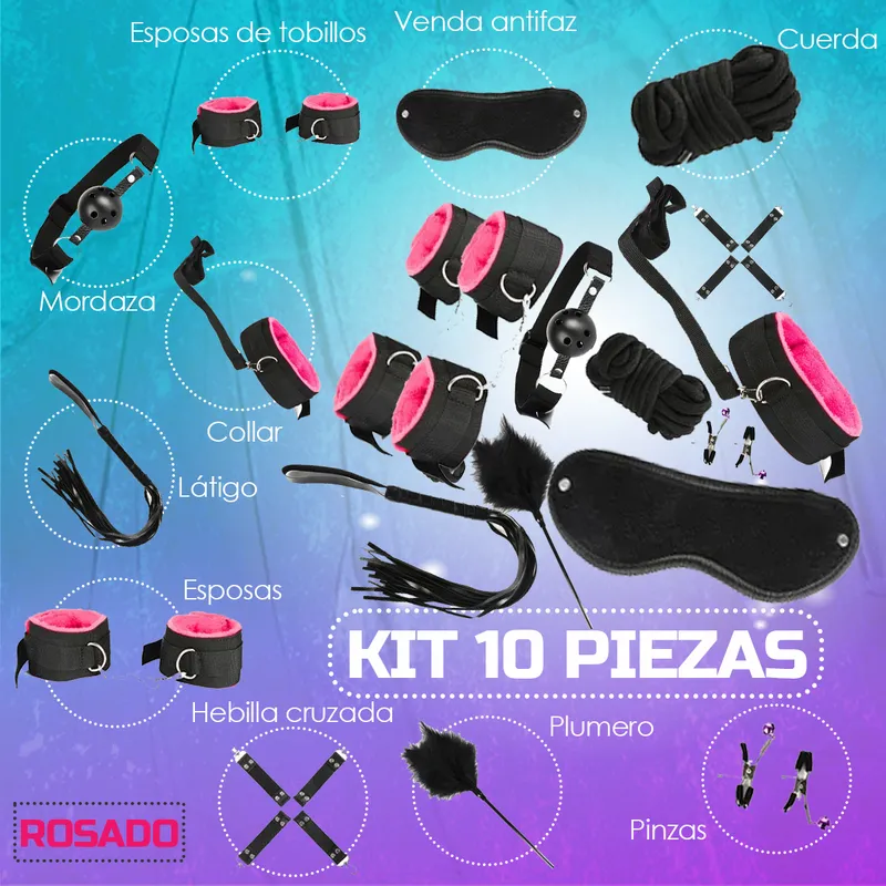 GENERICO - Kit Sado - Bondage Bdsm Para Parejas - 10 Piezas Sexuales