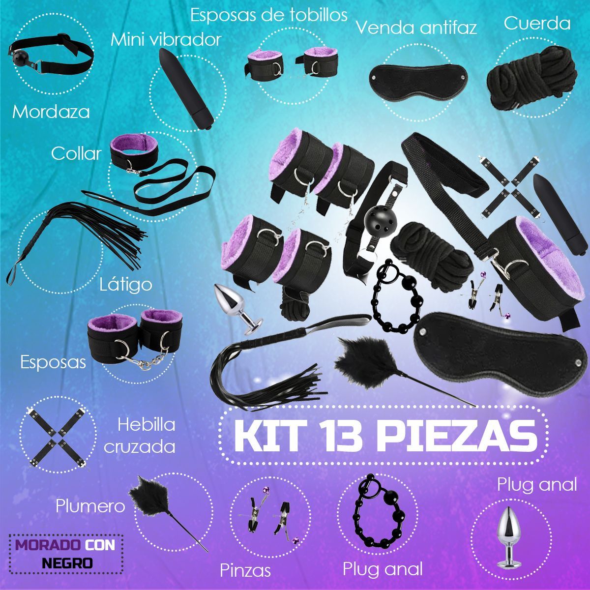 GENERICO - Kit Sado - Bondage Bdsm Para Parejas - 13 Piezas Sexuales