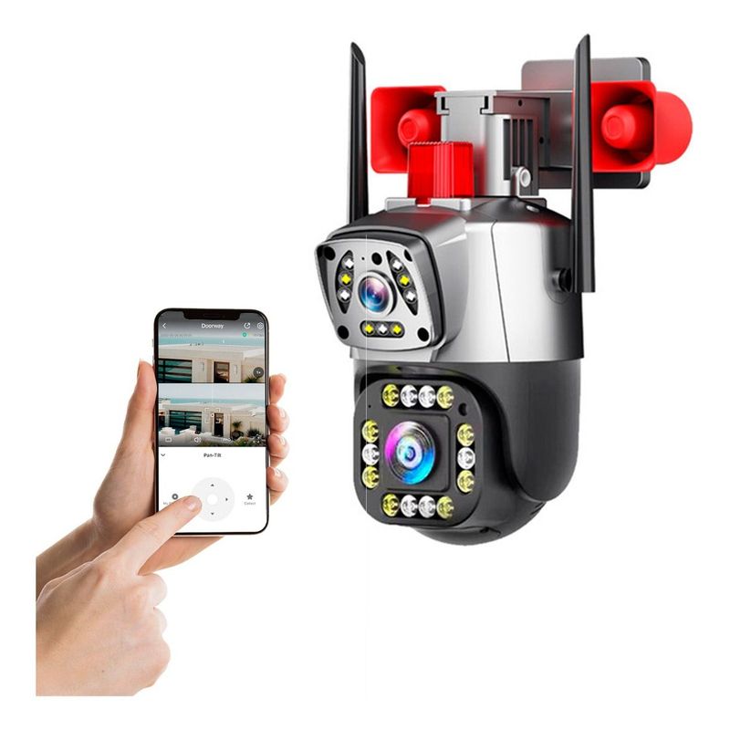 IMPORTADO MC - Camara Ip Wifi Ptz Doble Lente 360 Exterior con Sirenas Alarma