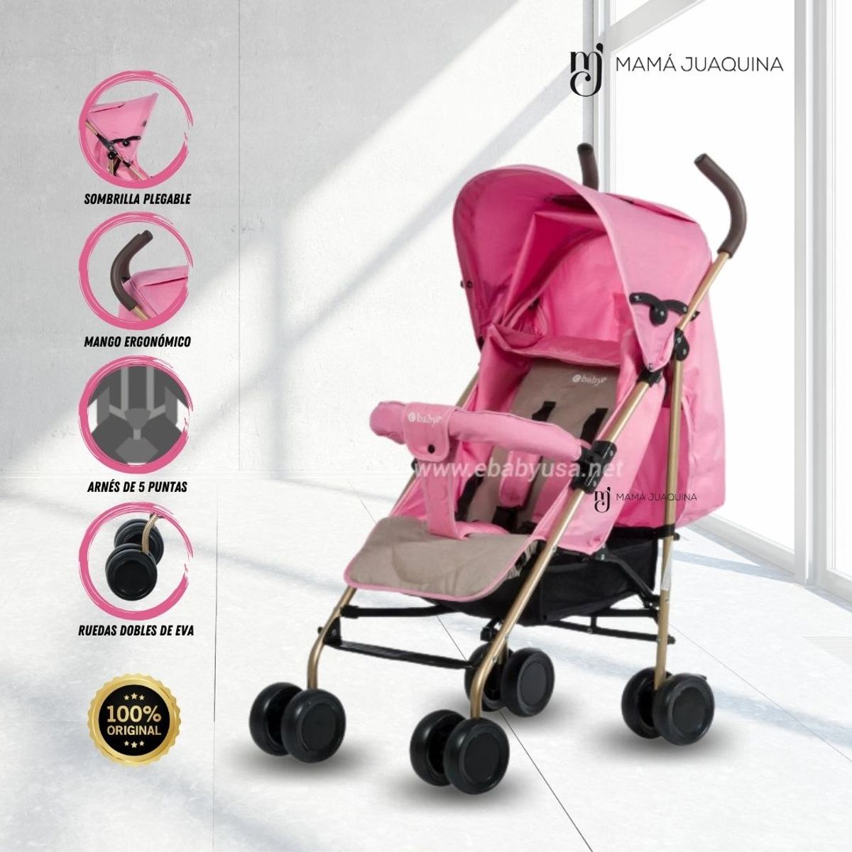 EBABY - Coche Bastón Reclinable Ebaby TRAVIS KING Pink