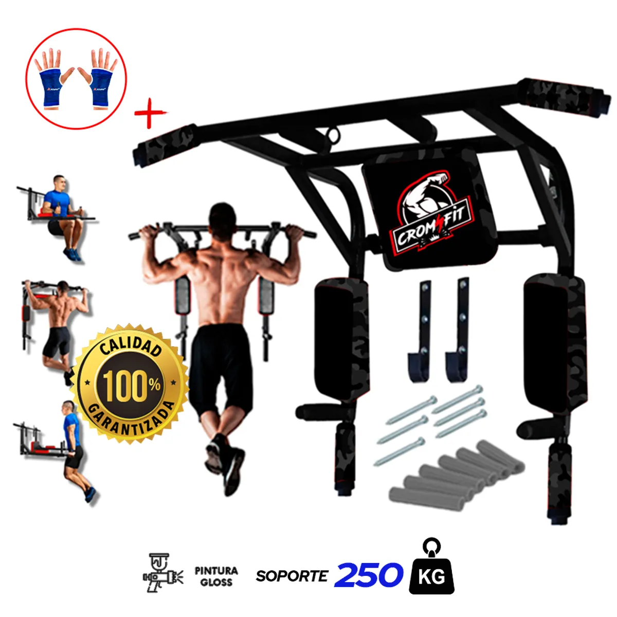 HOLGU - Barra paralelas multifuncional 15 en 1 + guantes gym