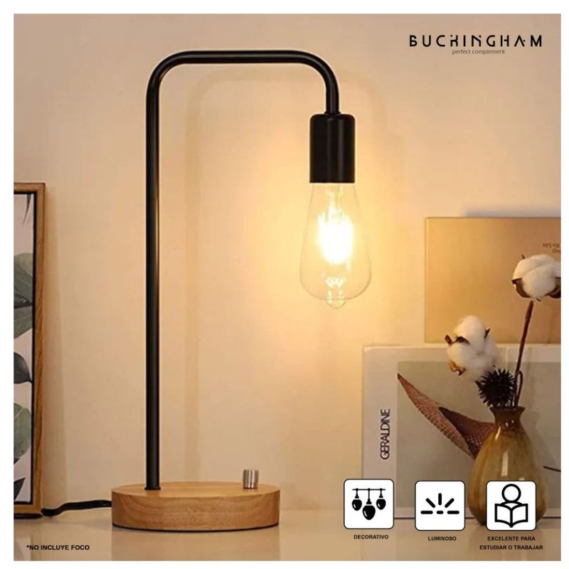 BUCKINGHAM - Lampara Mesa Dormitorio Madera Metal Industrial DYH390007 Buckingham