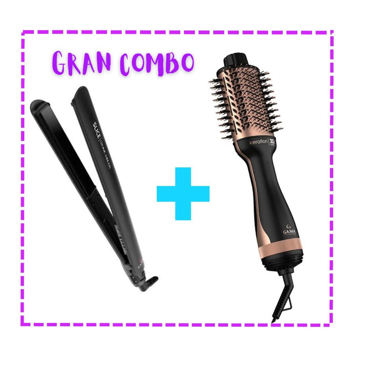 GAMA - Combo Plancha de Cabello Slice Gama + Cepillo Secador Gama Keration 3D