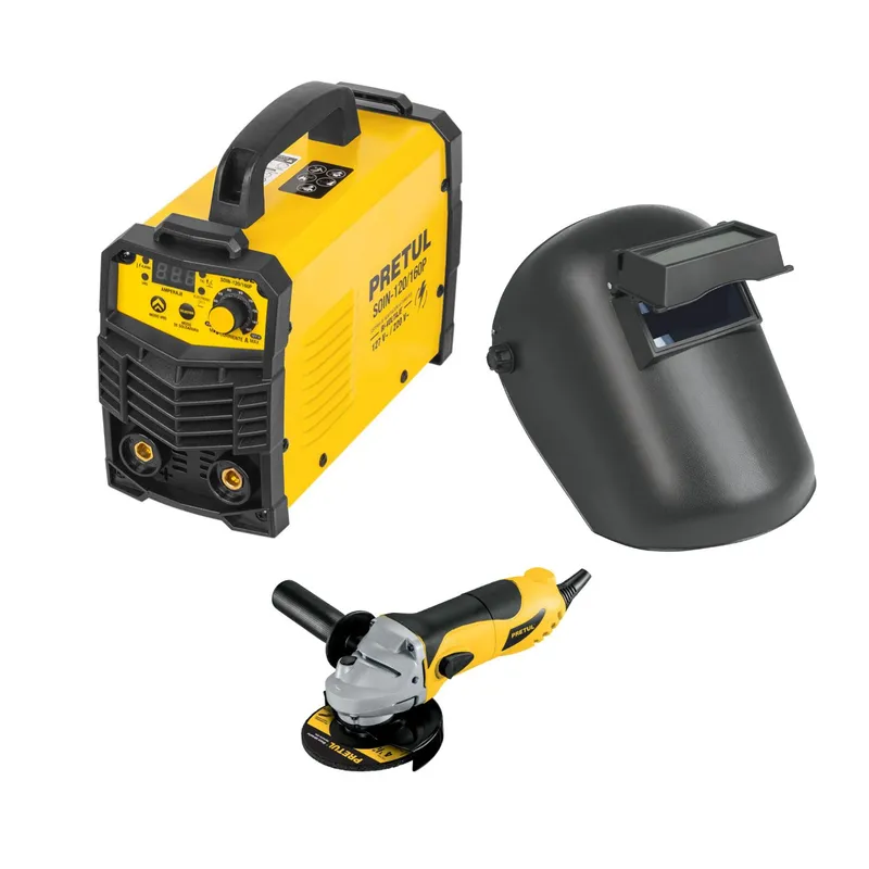 PRETUL - Combo Soldadora 160A Amoladora 700w y Careta de soldar Pretul