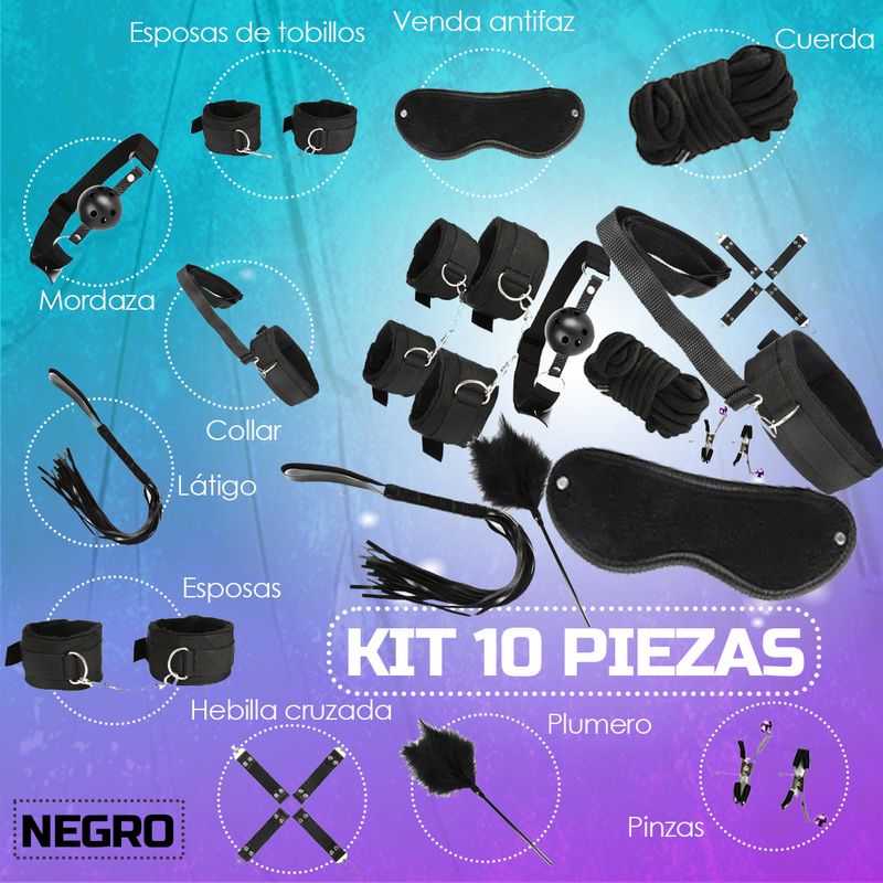 GENERICO - Kit Sado - Bondage Bdsm Para Parejas - 10 Piezas Sexuales