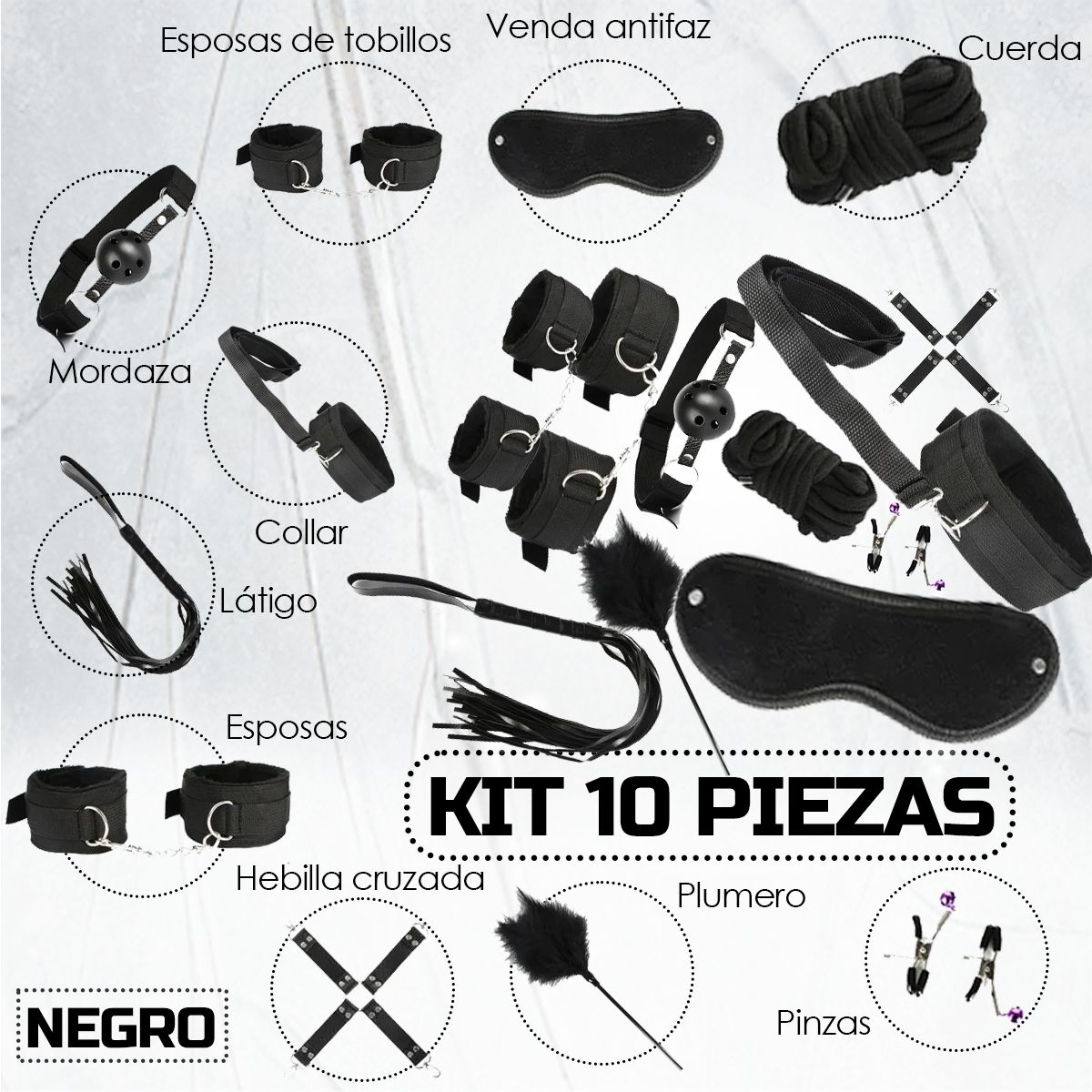 GENERICO - Kit Sado - Bondage Bdsm Para Parejas - 10 Piezas Sexuales