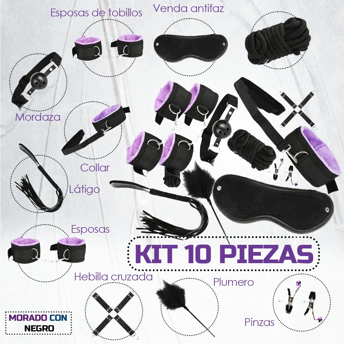 GENERICO - Kit Sado - Bondage Bdsm Para Parejas - 10 Piezas Sexuales