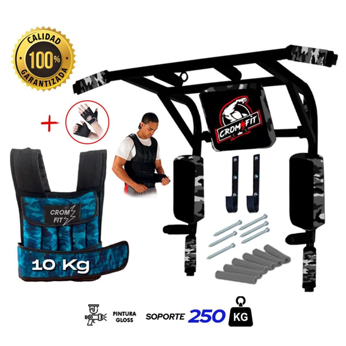 HOLGU - Barra Multifuncional 15 En 1 + Chaleco 10kg + Guantes