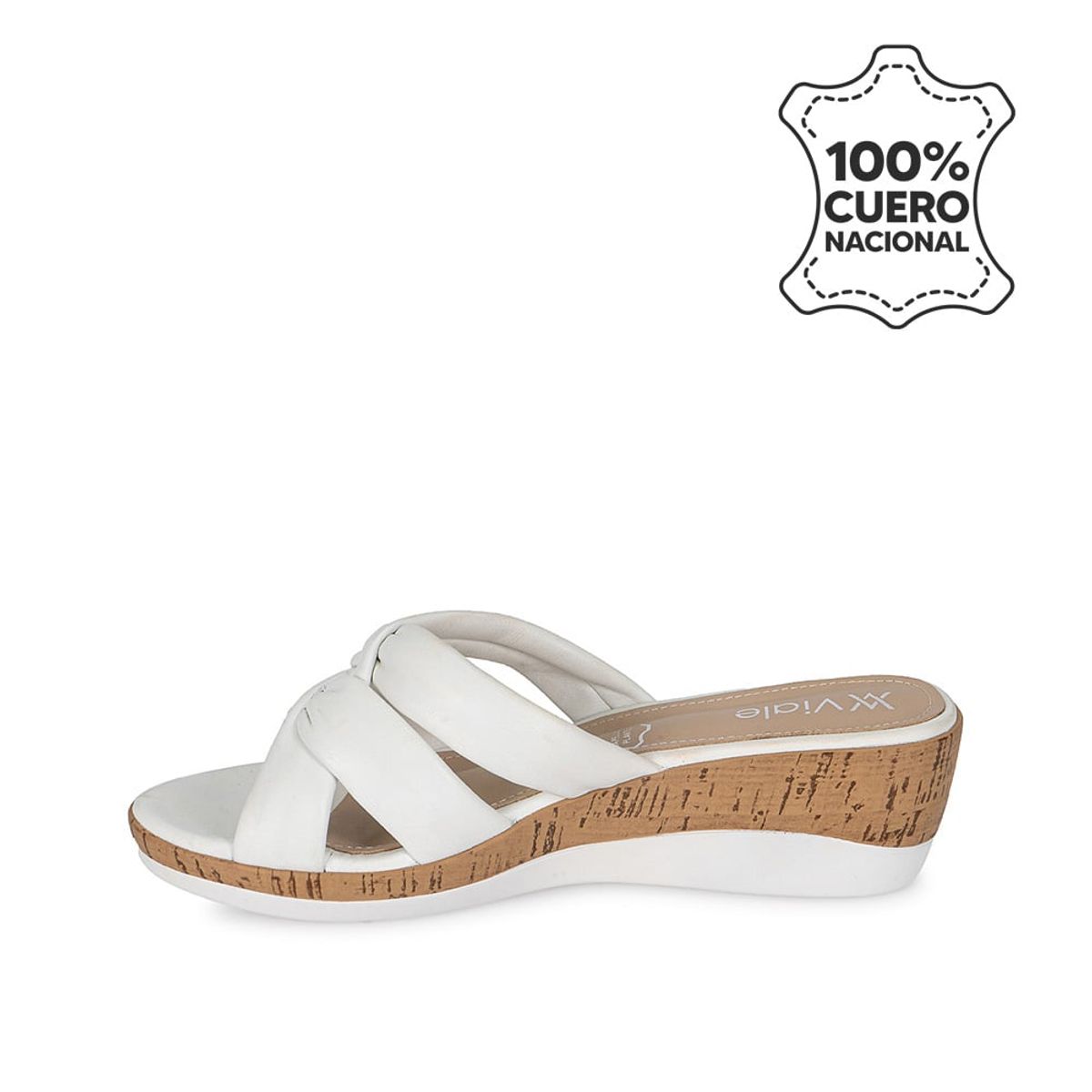 VIALE - Sandalia Slide Casual ALE-2416 Blanco Viale Cuero