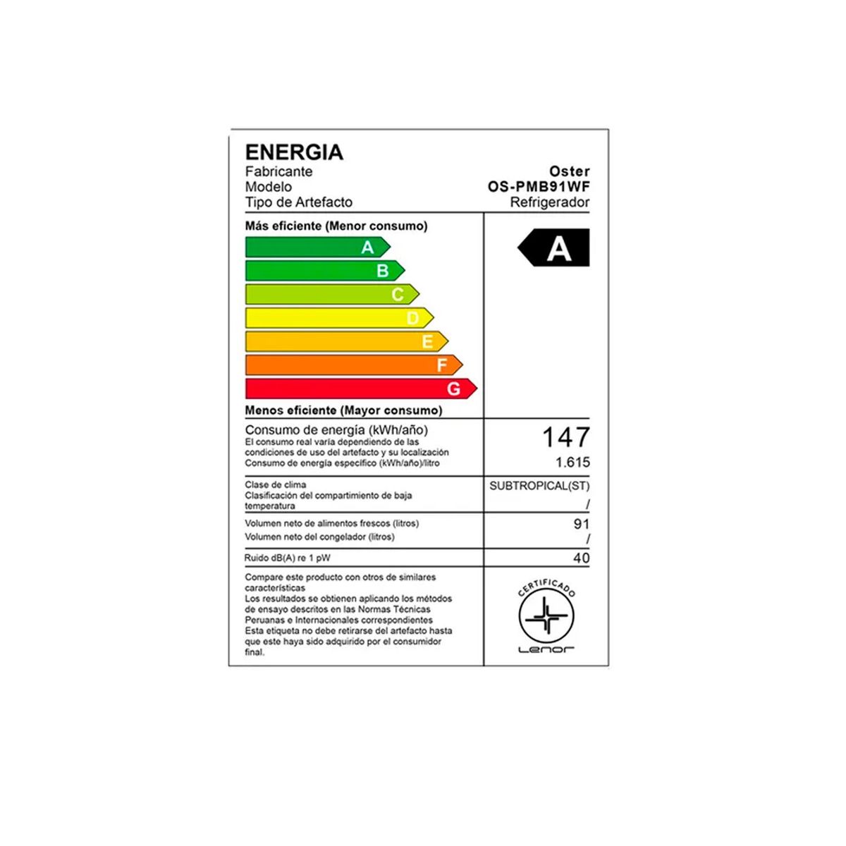 GENERICO - Frigobar Oster OS-PMB91WF 91 Litros