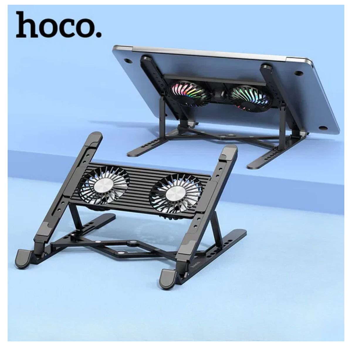 HOCO - Cooler Doble Ventilador Soporte Laptop Hoco DH-17 Con Luces RGB