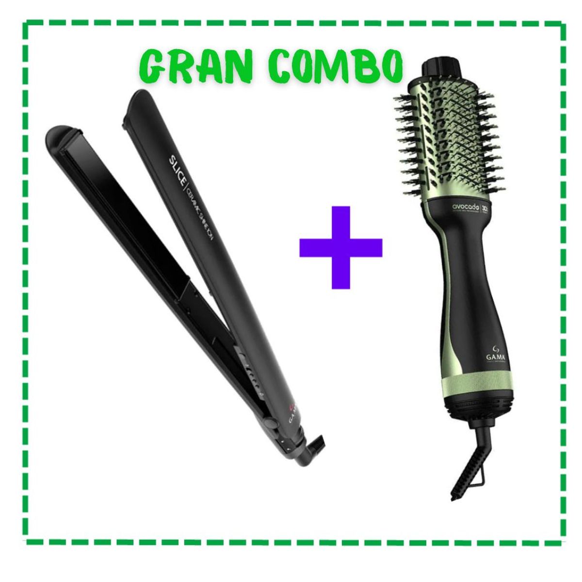 GAMA - Combo Plancha de Cabello Gama Slice + Cepillo Secador Gama Avocado 3D