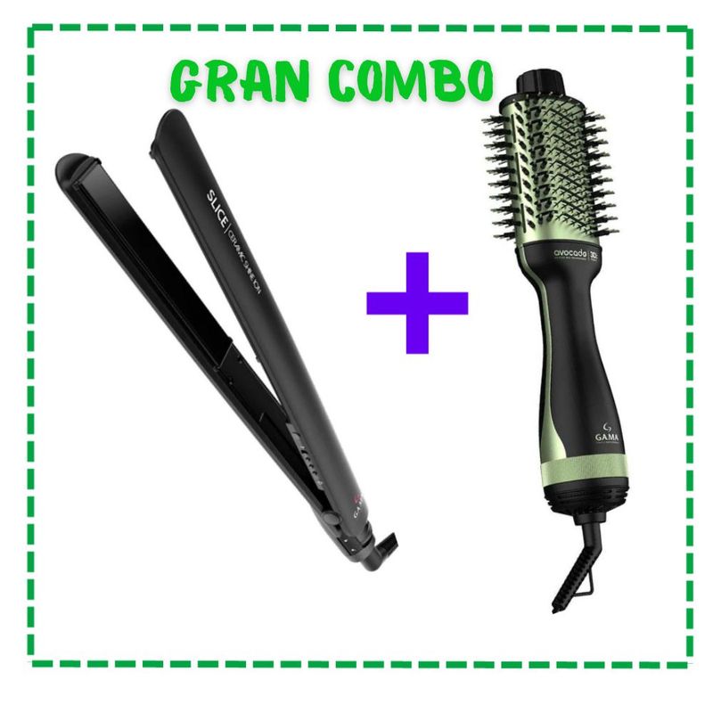 GAMA - Combo Plancha de Cabello Gama Slice + Cepillo Secador Gama Avocado 3D