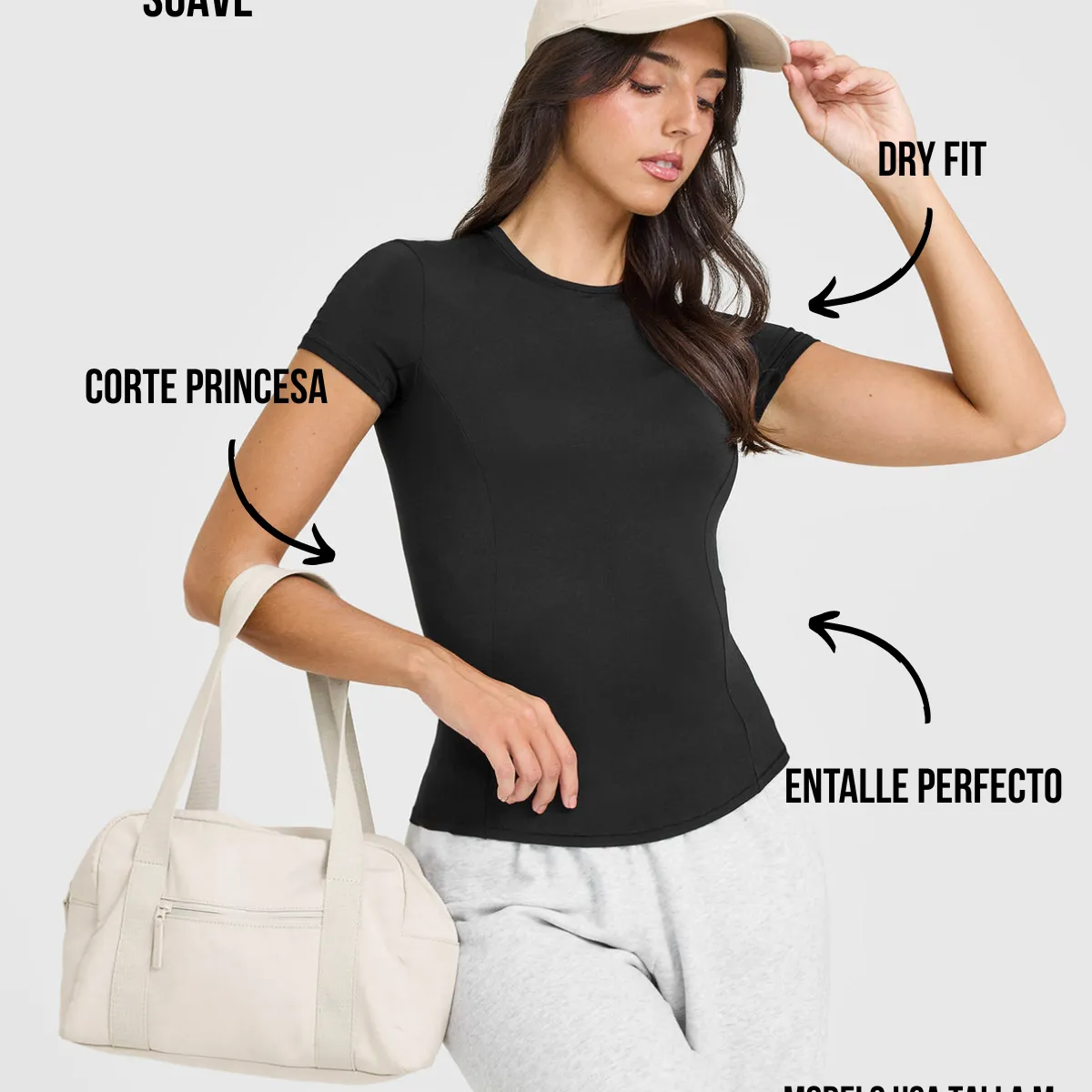 GENERICO - CAMISETA DE LYCRA MANGA CORTA MUJER - TOP ENTALLADO MANGA CORTA MUJER