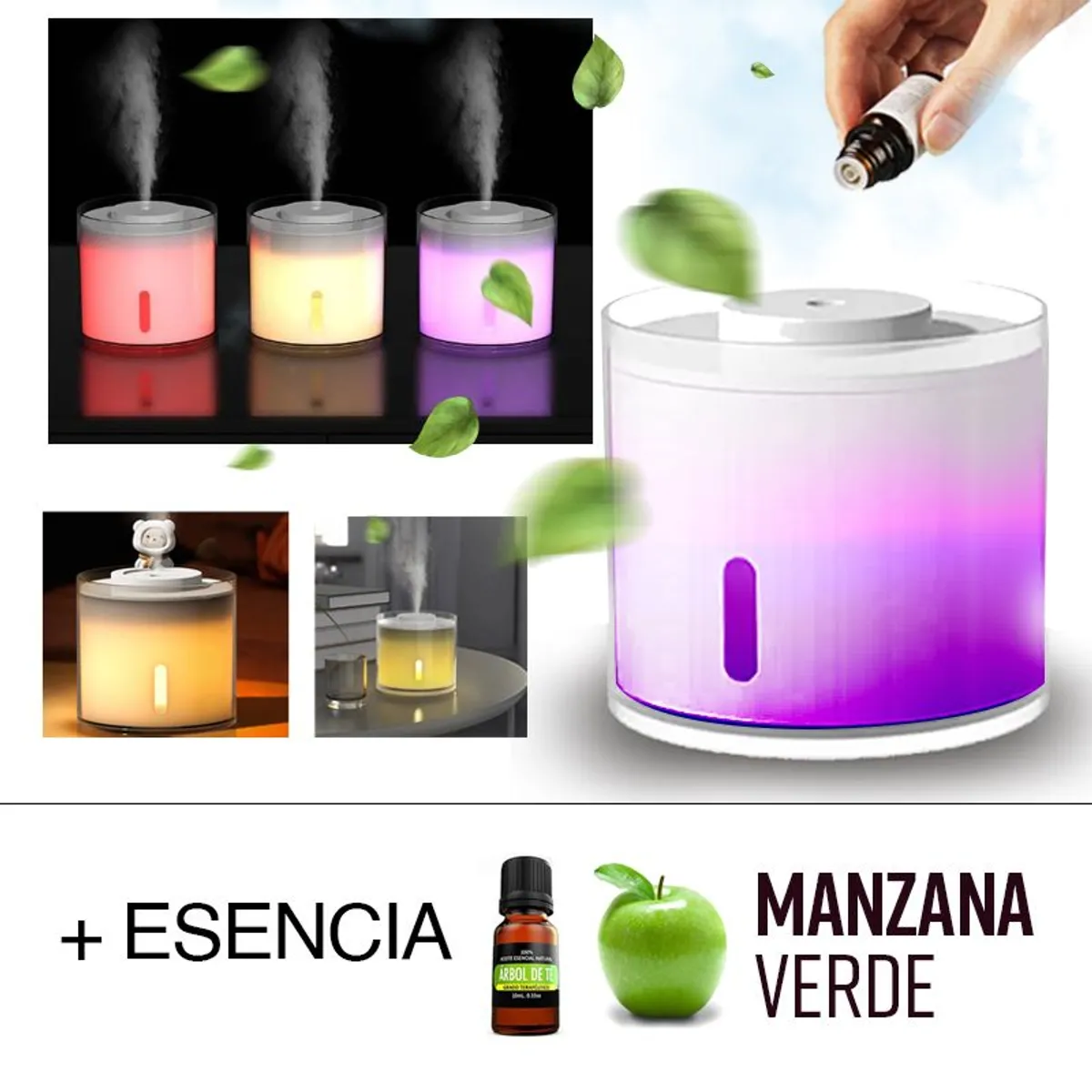 GENERICO - Humidificador USB difusor aroma purificador luz led Esencia Manzana