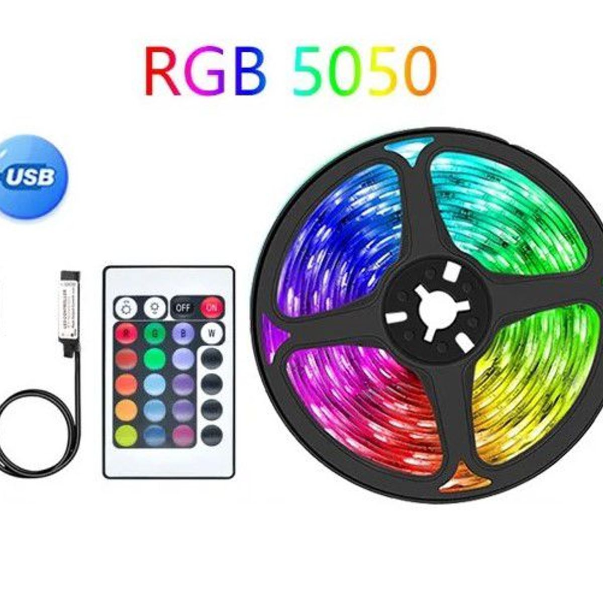 GENERICO - Cinta tira LED USB de 5 metros RGB con Control Remoto