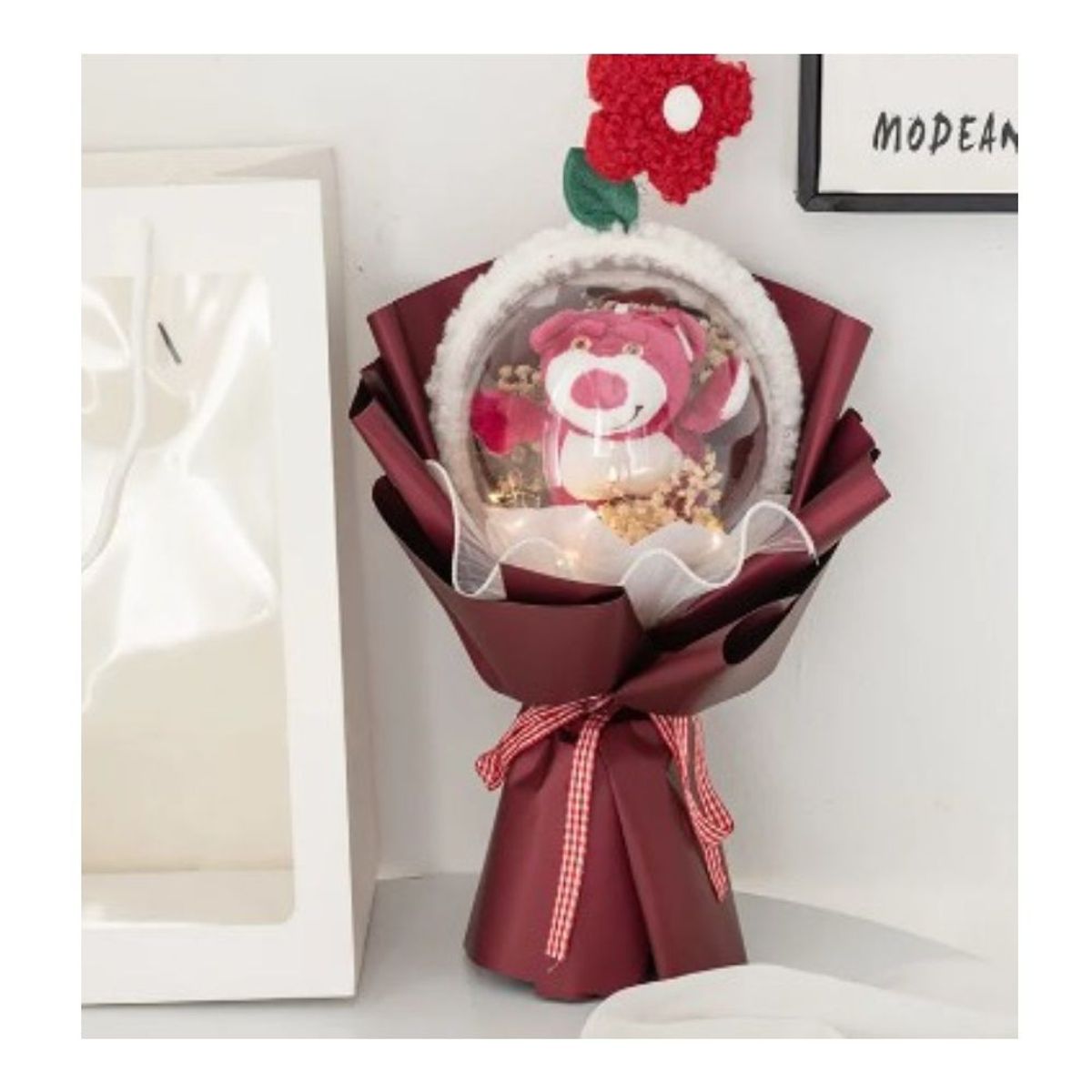 GENERICO - Ramo Rosas con Peluche Lotso en Globo Luz Led