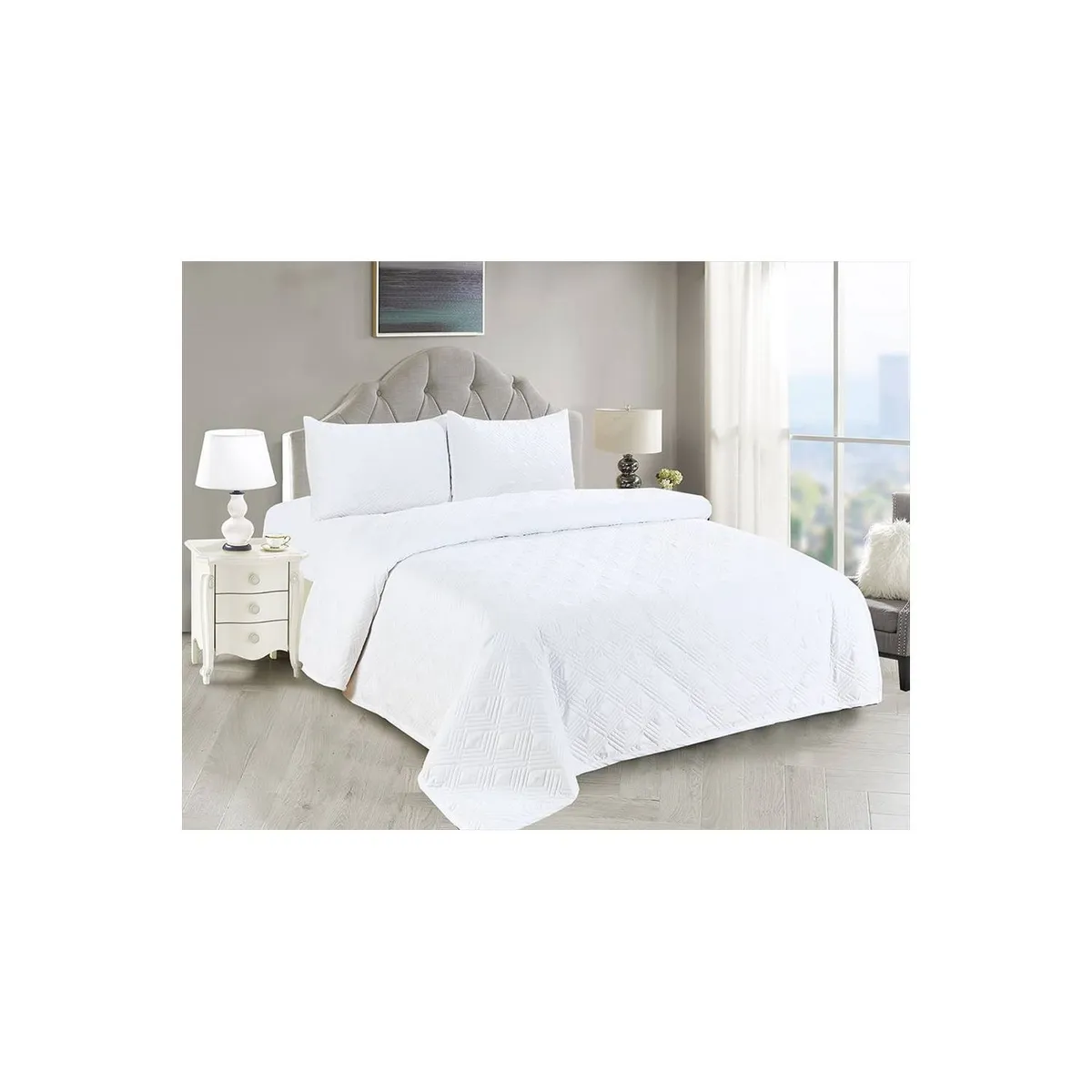 CASATEX - Cubrecama de Verano Blanco Hipoalergénico 2 plazas + Set de Sábanas