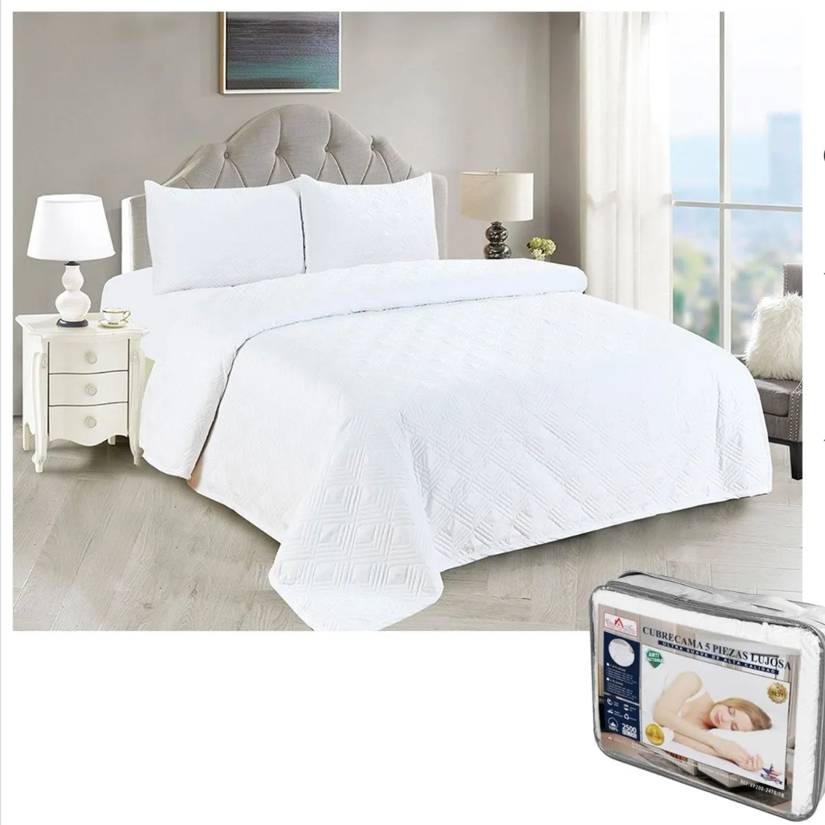 CASATEX - Cubrecama De Verano Blanco Hipoalergénico KING Set De Sábanas