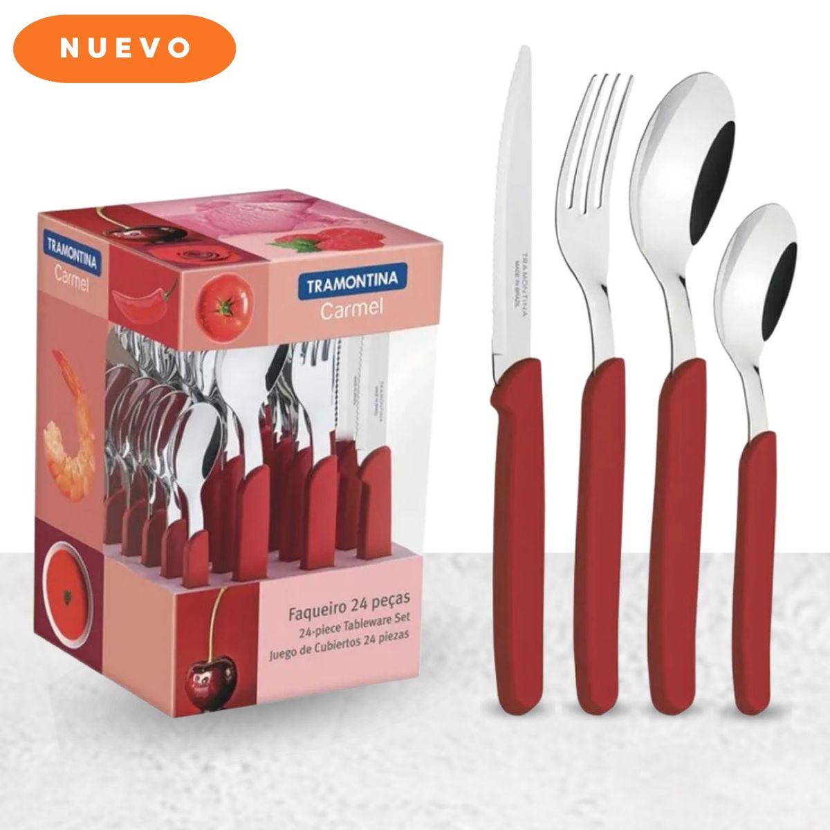 TRAMONTINA - Set de cubiertos x24 piezas carmel -tramontina Rojo
