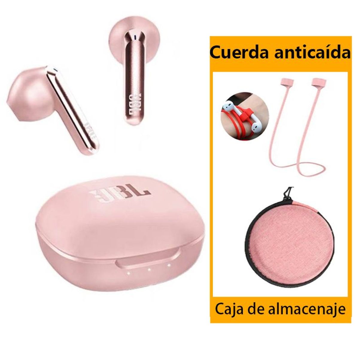 JBL - Audífonos Bluetooth JBL T280TWS X2 Rosa y Bolsa de almacenamiento