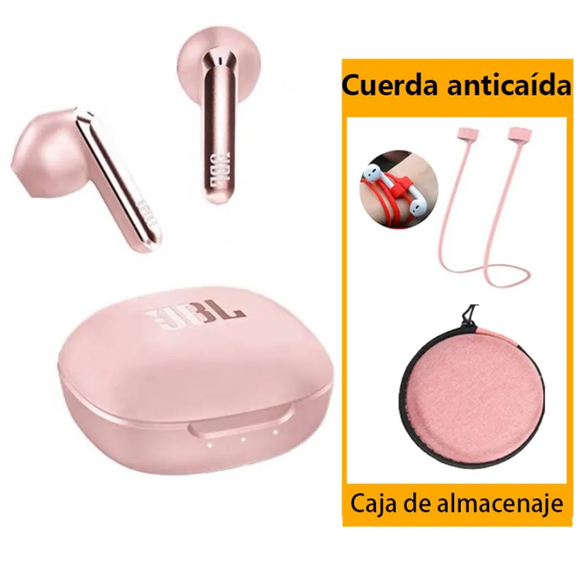JBL - Audífonos Bluetooth JBL T280TWS X2 Rosa y Bolsa de almacenamiento