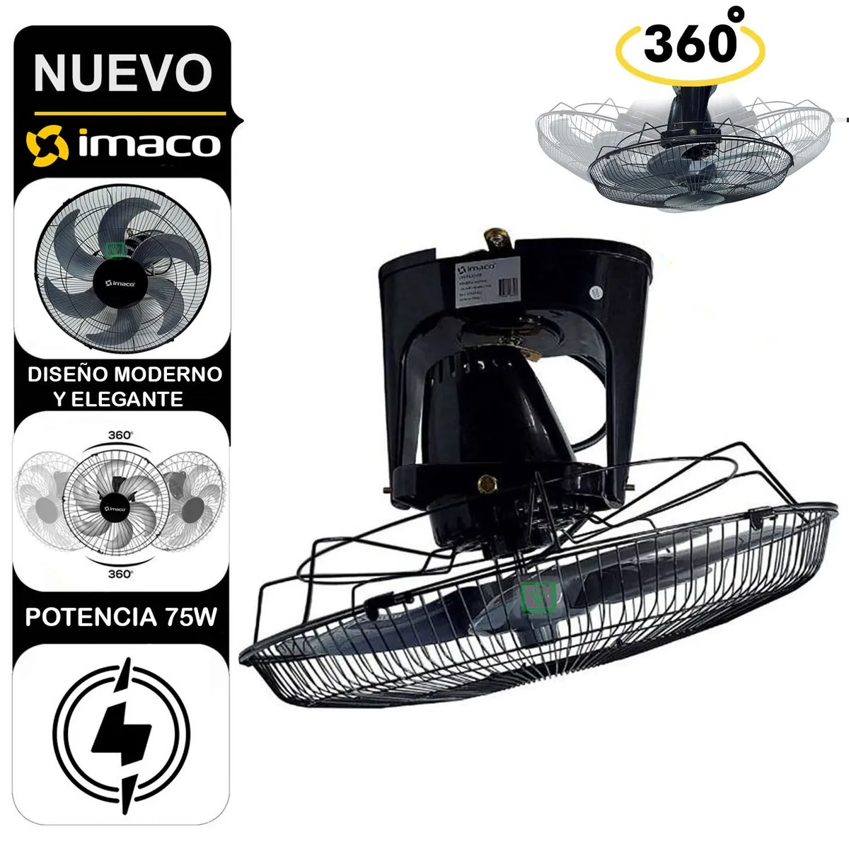 IMACO - Ventilador de Techo Orbital 360° OCF7919 Negro