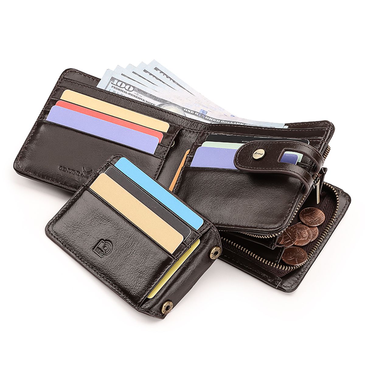 ARMUZ - Billetera de Cuero Vacuno De Alta Calidad BP811S RFID y Cadena Removible