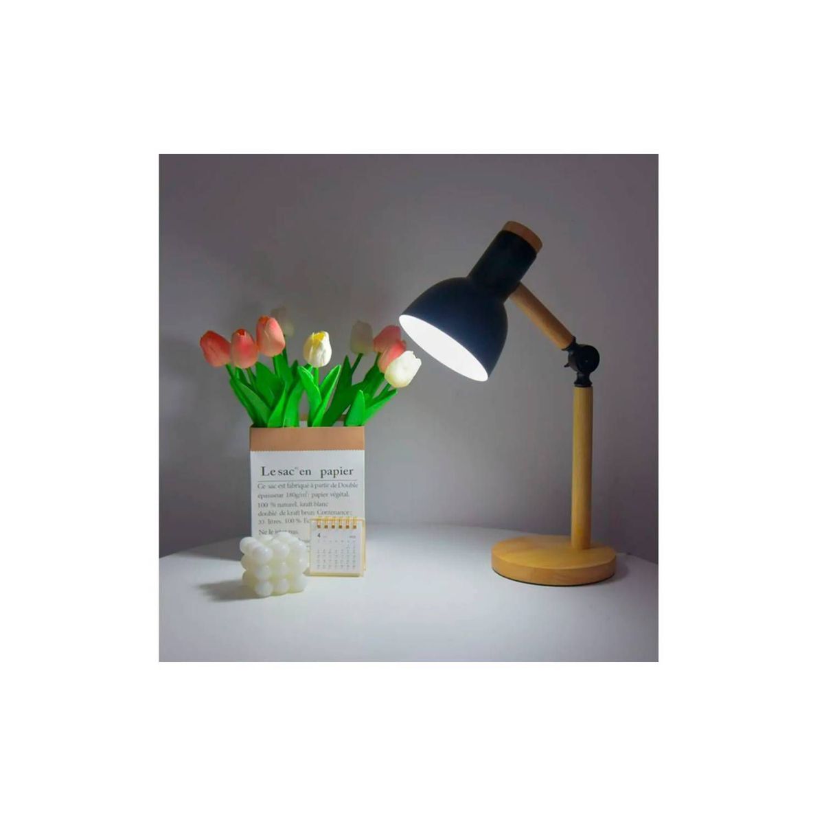 GENERICO - Lampara de Escritorio Clásica de Mesa Ajustable Madera Negro