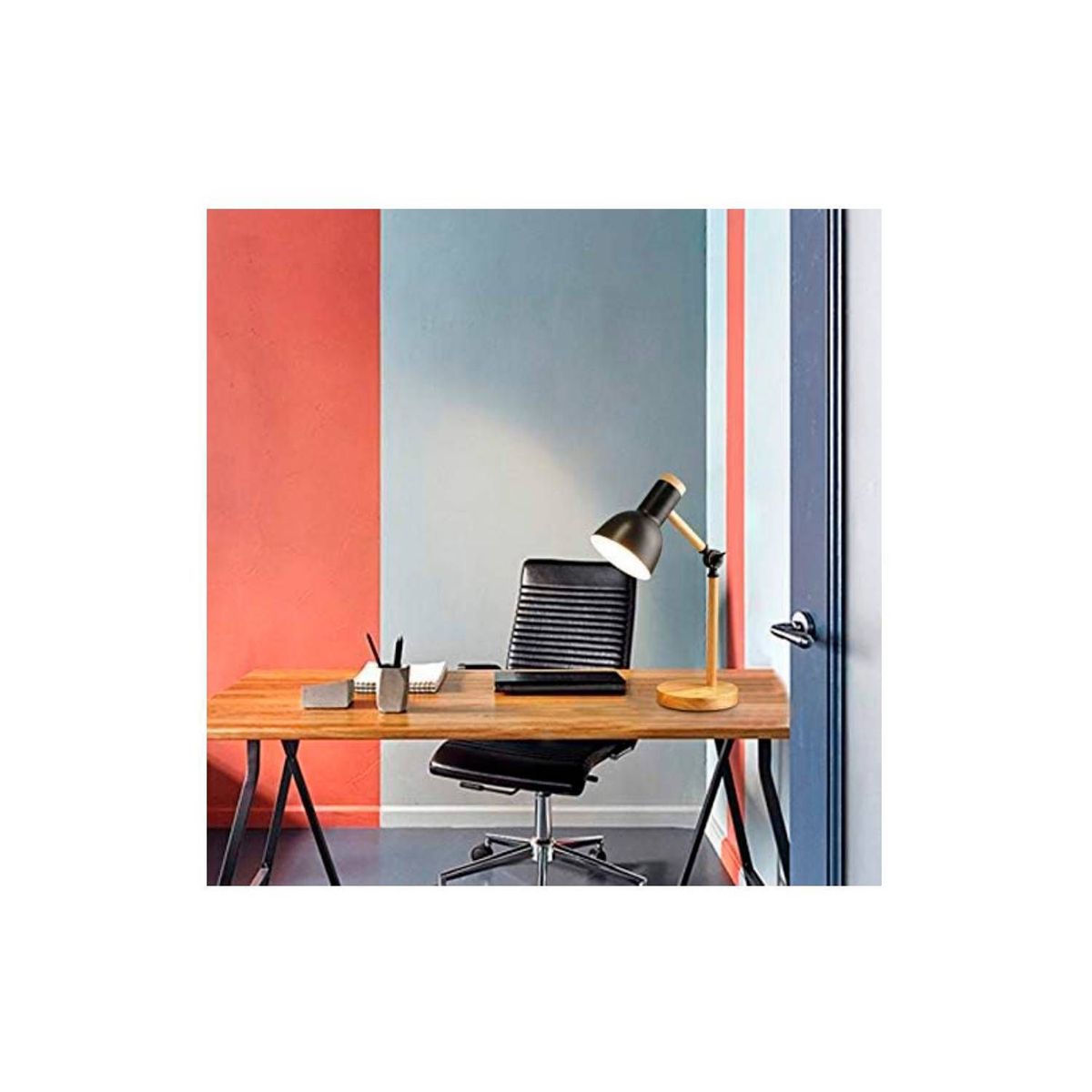 GENERICO - Lampara de Escritorio Clásica de Mesa Ajustable Madera Negro