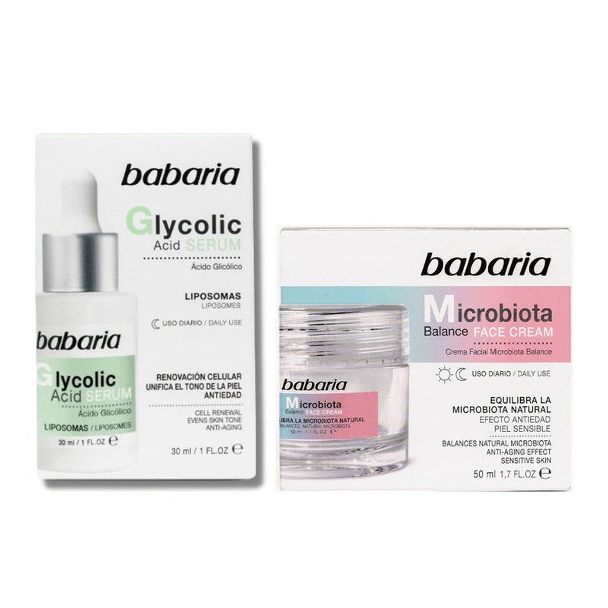 BABARIA - Serum Glicolic Acid + Crema Facial Microbiotina  - Babaria
