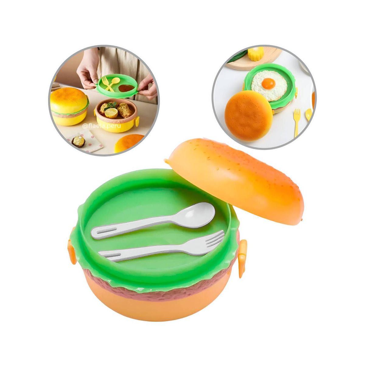 GENERICO - Táper Lonchera Modelo Hamburguesa 2 Divisiones Con Cubierto