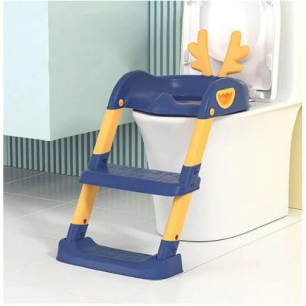 GENERICO - Asiento Bacin para Bebe con Escalera Inodoro Plegable Azul