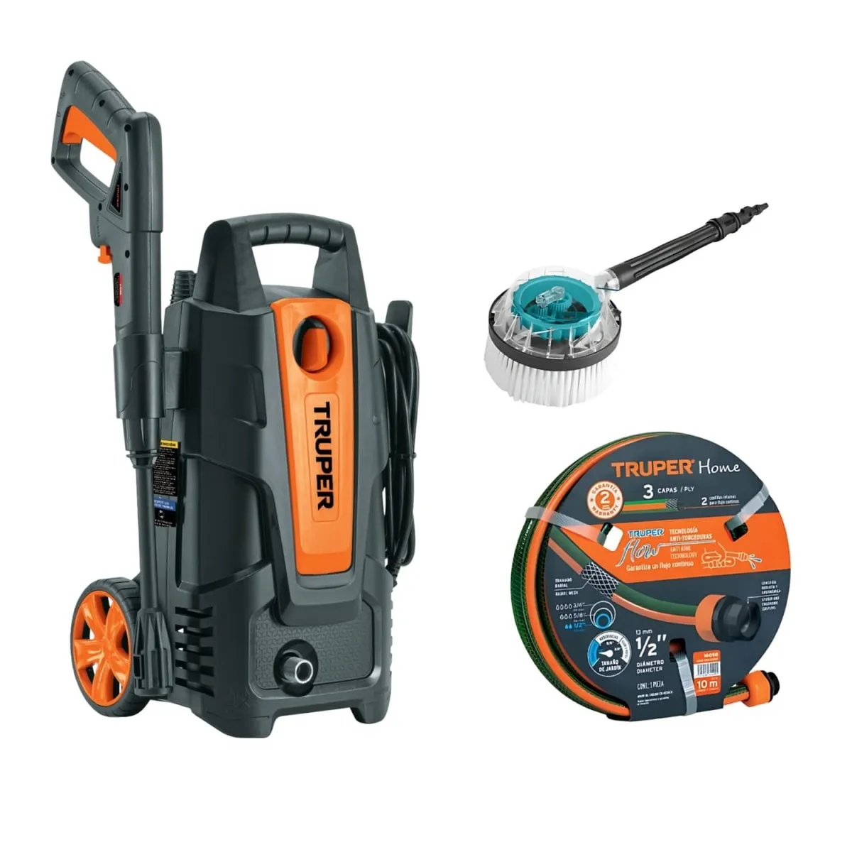TRUPER - Hidrolavadora 1500 Psi Truper + Manguera 10m y Cepillo giratorio Total