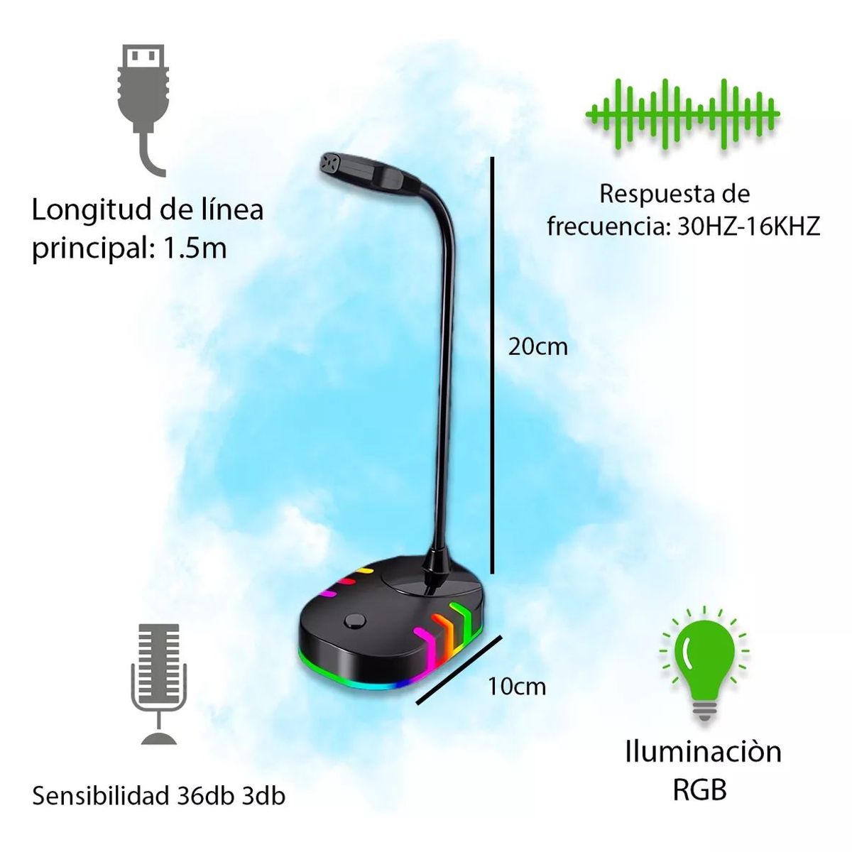 HALION - Micrófono GAMER Cpu-laptop HALION HA-TM200 RGB