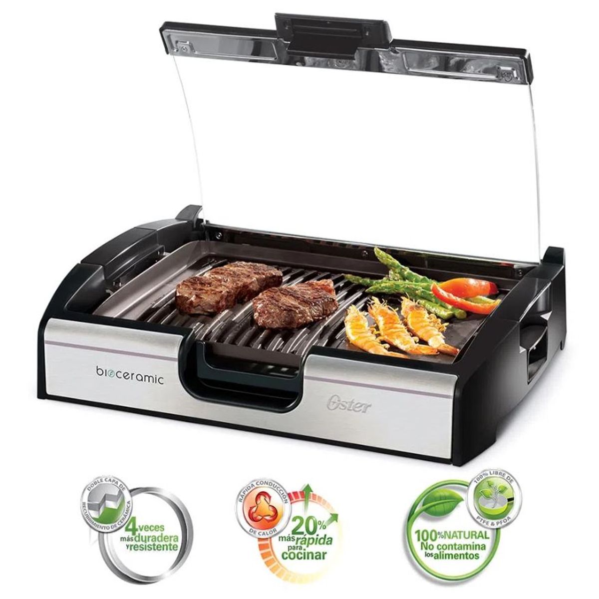 OSTER - Parrilla con Tapa de Vidrio OSTER CKSTGR3006053 Negro