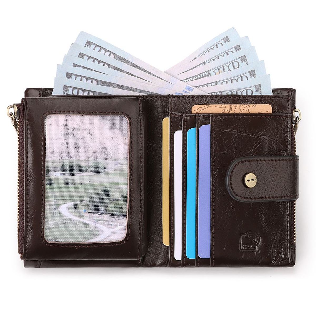 ARMUZ - Billetera de cuero vacuno Novi BP990 con cadena removible