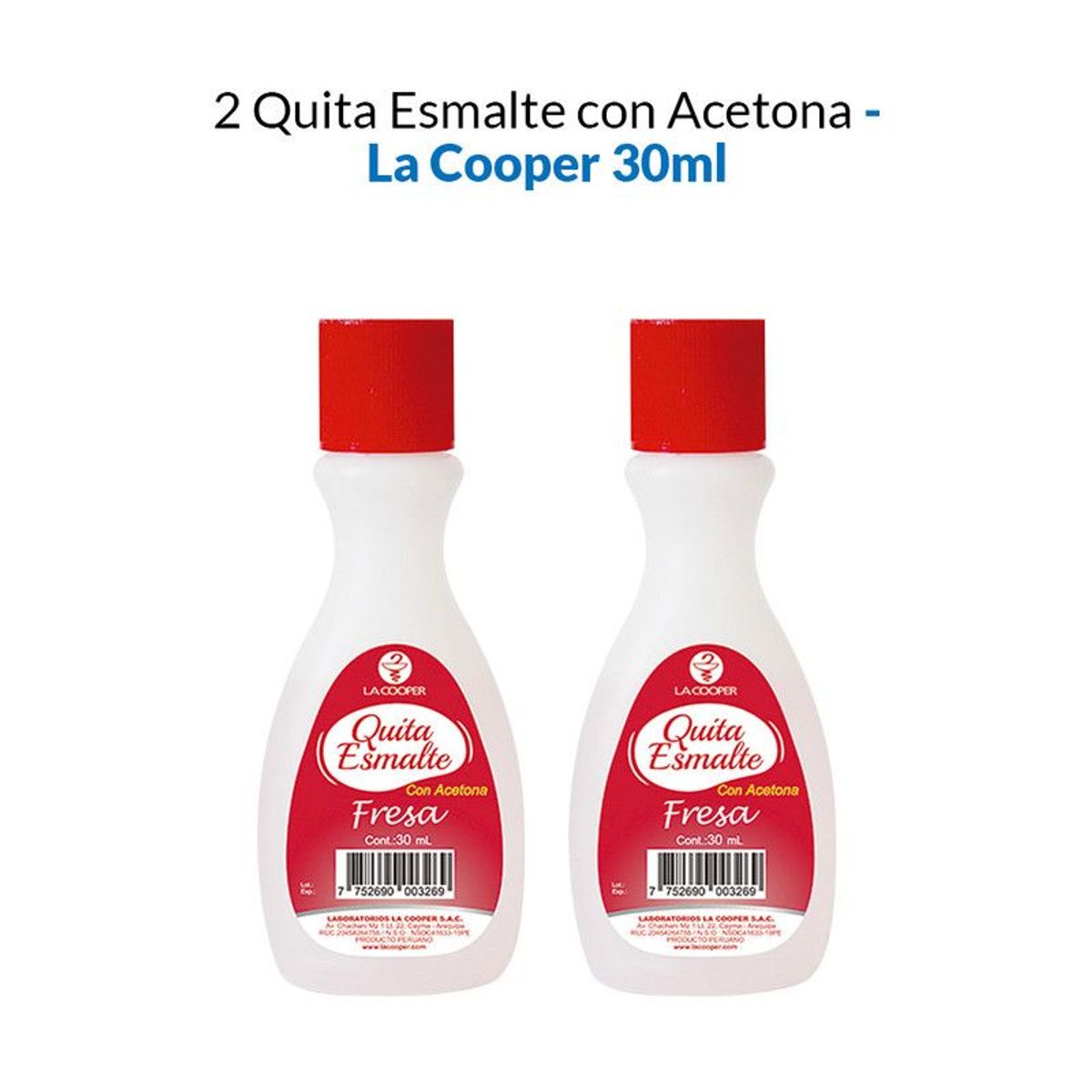 GENERICO - 2 Quita Esmalte con Acetona Fresa 30ml - La Cooper